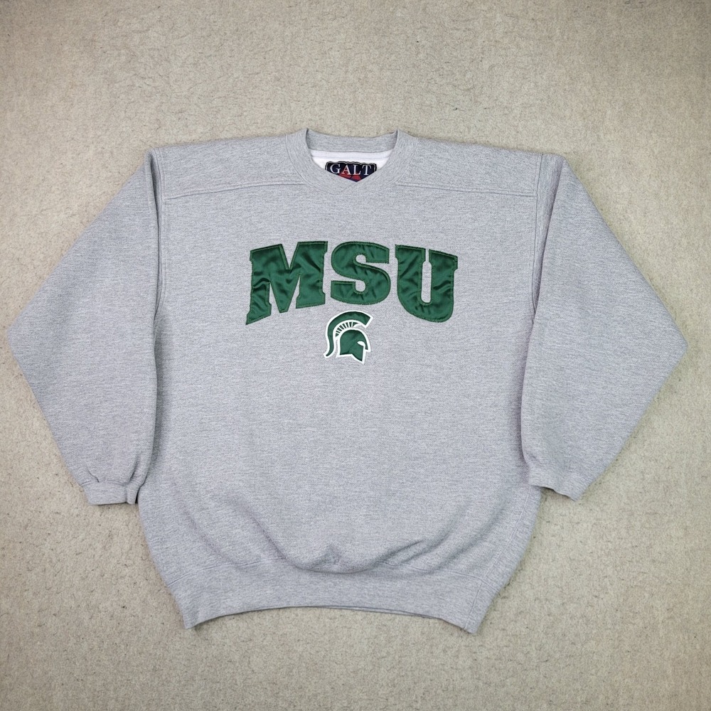 VTG 90s Galt Sand Michigan State Spartans  Crew Neck Sweatshirt Mens L Gray NCAA